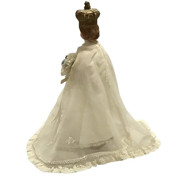 Vintage Infant of Prague Jesus Statue Chalkware Layer Gown Lace Trim Embroidered